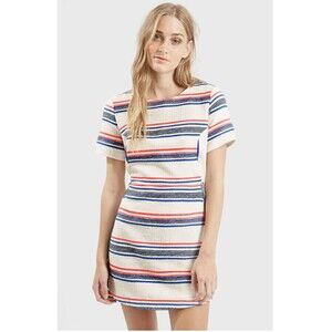 Top Shop Woven Jacquard Mini Dress Women's 8 Textured Stripe Blue Cream Orange